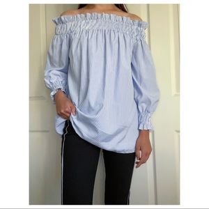 F21 Strapless Blue Striped Long Sleeve